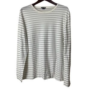 THEORY Men’s White Black Striped Long Sleeve T-Shirt Size XL Casual Mercerized
